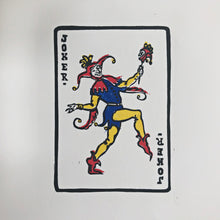 Load image into Gallery viewer, Joker • Playing Card, Jester Original 4 Layer Lino Cut Print A4