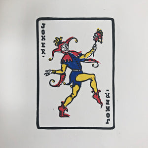 Joker • Playing Card, Jester Original 4 Layer Lino Cut Print A4