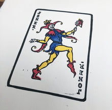 Load image into Gallery viewer, Joker • Playing Card, Jester Original 4 Layer Lino Cut Print A4