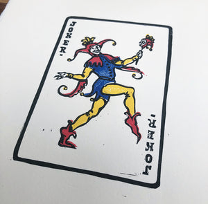 Joker • Playing Card, Jester Original 4 Layer Lino Cut Print A4