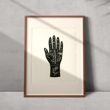 Load image into Gallery viewer, Fate • Palmistry Hand Original Lino Print A3 Black