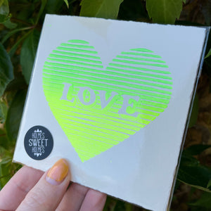 Striped Ombre Love Heart Original Lino Print 11x11cm approx