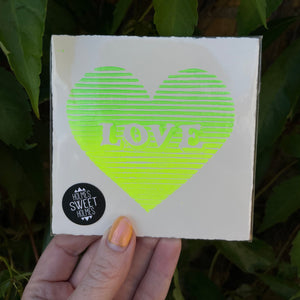 Striped Ombre Love Heart Original Lino Print 11x11cm approx
