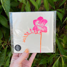 Load image into Gallery viewer, Freesia Flower Original Lino Print NEON OMBRE PINK ORANGE