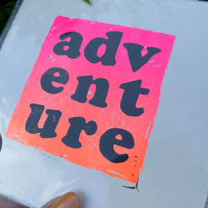 Adventure Original Lino Print NEON OMBRE PINK ORANGE