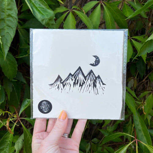 Mountains & Moon Original Lino Print METALLIC SILVER