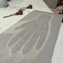 Load image into Gallery viewer, Fate • Palmistry Hand Original Lino Print A3 Black