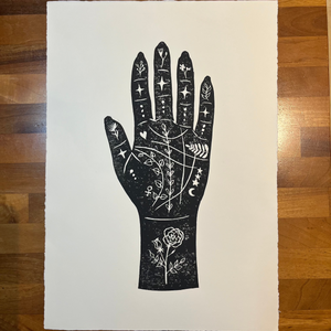 Fate • Palmistry Hand Original Lino Print A3 Black