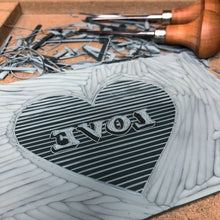 Load image into Gallery viewer, Striped Ombre Love Heart Original Lino Print 11x11cm approx