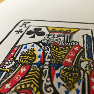 The King of Clubs • Playing Card, Original 4 Layer Lino Cut Print A4