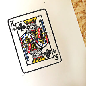 The King of Clubs • Playing Card, Original 4 Layer Lino Cut Print A4