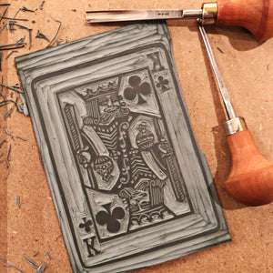 The King of Clubs • Playing Card, Original 4 Layer Lino Cut Print A4
