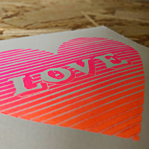 Striped Ombre Love Heart Original Lino Print 11x11cm approx