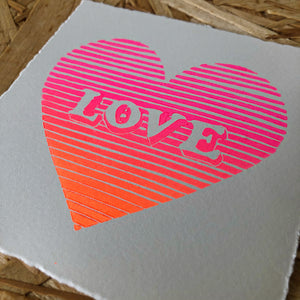 Striped Ombre Love Heart Original Lino Print 11x11cm approx