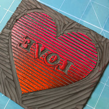 Load image into Gallery viewer, Striped Ombre Love Heart Original Lino Print 11x11cm approx