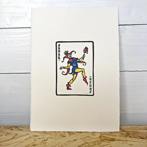 Joker • Playing Card, Jester Original 4 Layer Lino Cut Print A4