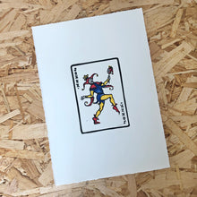 Load image into Gallery viewer, Joker • Playing Card, Jester Original 4 Layer Lino Cut Print A4