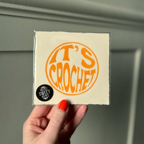 It's Crochet Original Lino Print in Orange 11x11cm approx