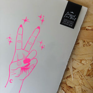 Peace • Peace Sign Original Lino Print A4 NEON PINK