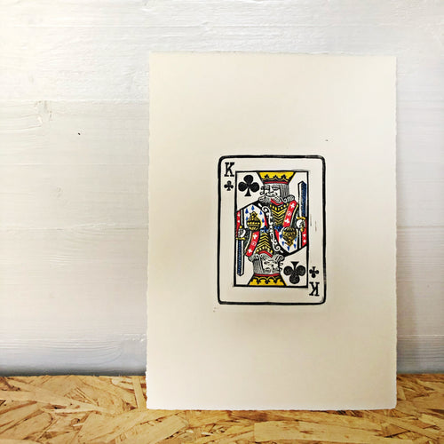 The King of Clubs • Playing Card, Original 4 Layer Lino Cut Print A4