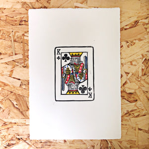 The King of Clubs • Playing Card, Original 4 Layer Lino Cut Print A4