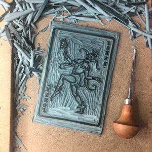 Joker • Playing Card, Jester Original 4 Layer Lino Cut Print A4