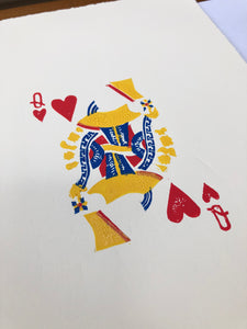 The Queen of Hearts • Playing Card, Original Lino Cut Print A4