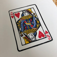 Load image into Gallery viewer, The Queen of Hearts • Playing Card, Original Lino Cut Print A4