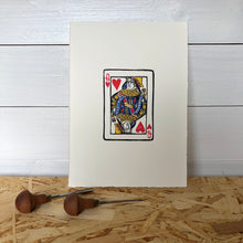 Load image into Gallery viewer, The Queen of Hearts • Playing Card, Original Lino Cut Print A4