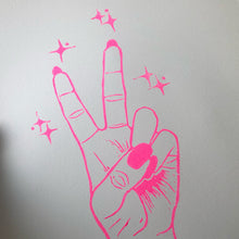 Load image into Gallery viewer, Peace • Peace Sign Original Lino Print A4 NEON PINK