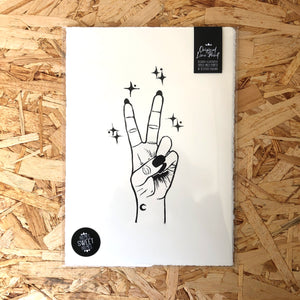 Peace • Peace Sign Original Lino Print A4 BLACK