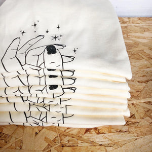 Magic Hand Illustration Screen Printed Ecru T-Shirt - Womens - Unisex - 100% Organic Cotton