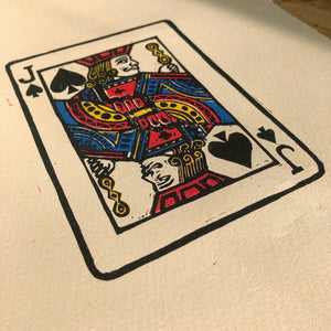Jack • Playing Card, Jack of Spades Original 4 Layer Lino Cut Print A4