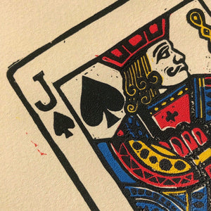 Jack • Playing Card, Jack of Spades Original 4 Layer Lino Cut Print A4