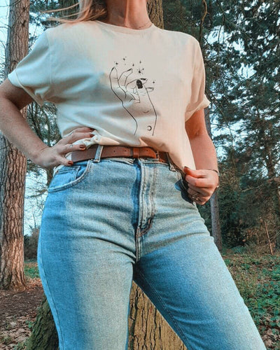 Magic Hand Illustration Screen Printed Ecru T-Shirt - Womens - Unisex - 100% Organic Cotton