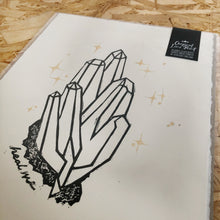 Load image into Gallery viewer, Heal Me • Crystal Cluster Original Lino Print A4 BLACK &amp; GOLD
