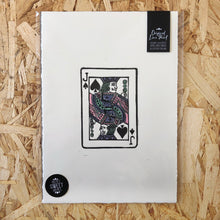 Load image into Gallery viewer, Jack • Playing Card, Jack of Spades Original 4 Layer Lino Cut Print A4 PASTEL PINK