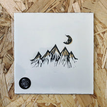 Load image into Gallery viewer, Mountains &amp; Moon Original Lino Print METALLIC GOLD