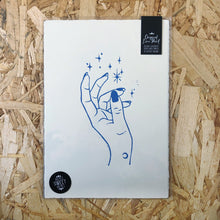 Load image into Gallery viewer, Magic • Hand &amp; Stars Original Lino Print A4 BLUE