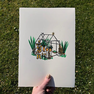 The Greenhouse Original Lino Print A4