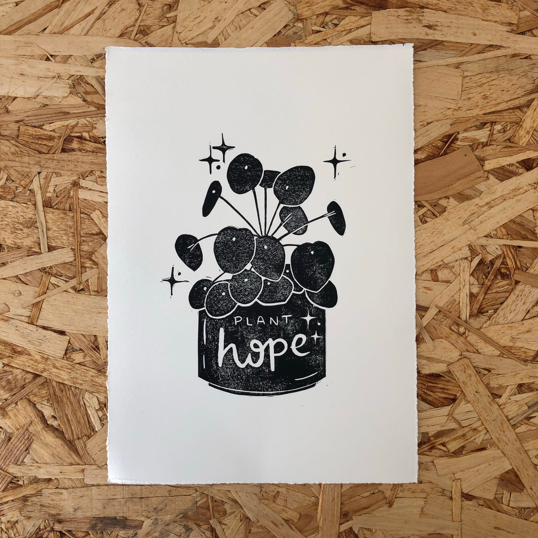 Pilea Quote Houseplant Original Lino Print A4